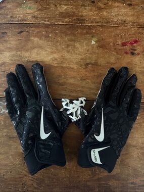 Nike Black Youth Shark Football Gloves with White Swoosh
